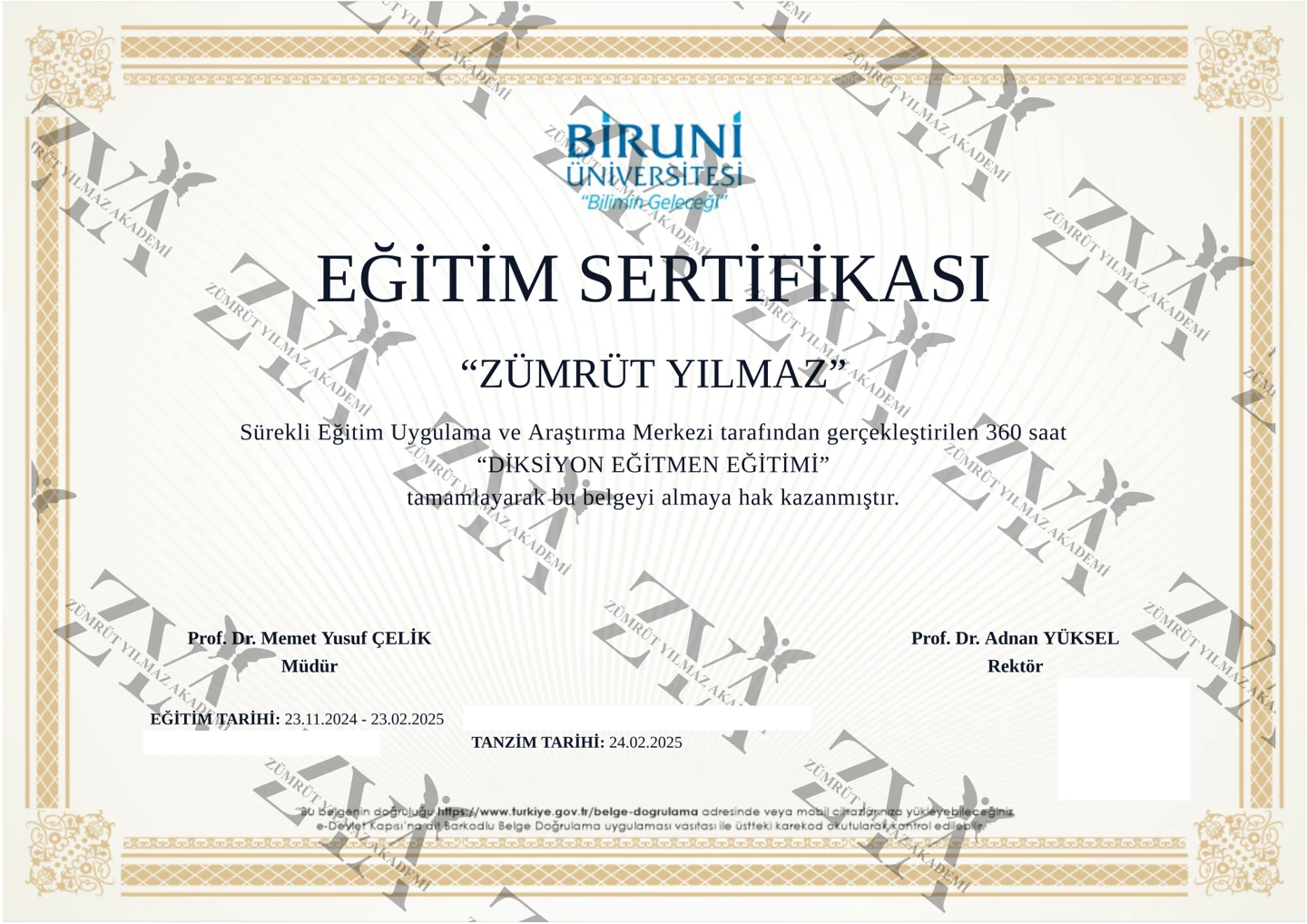 Biruni Üniversitesi - Diksiyon Eğitmen Eğitimi